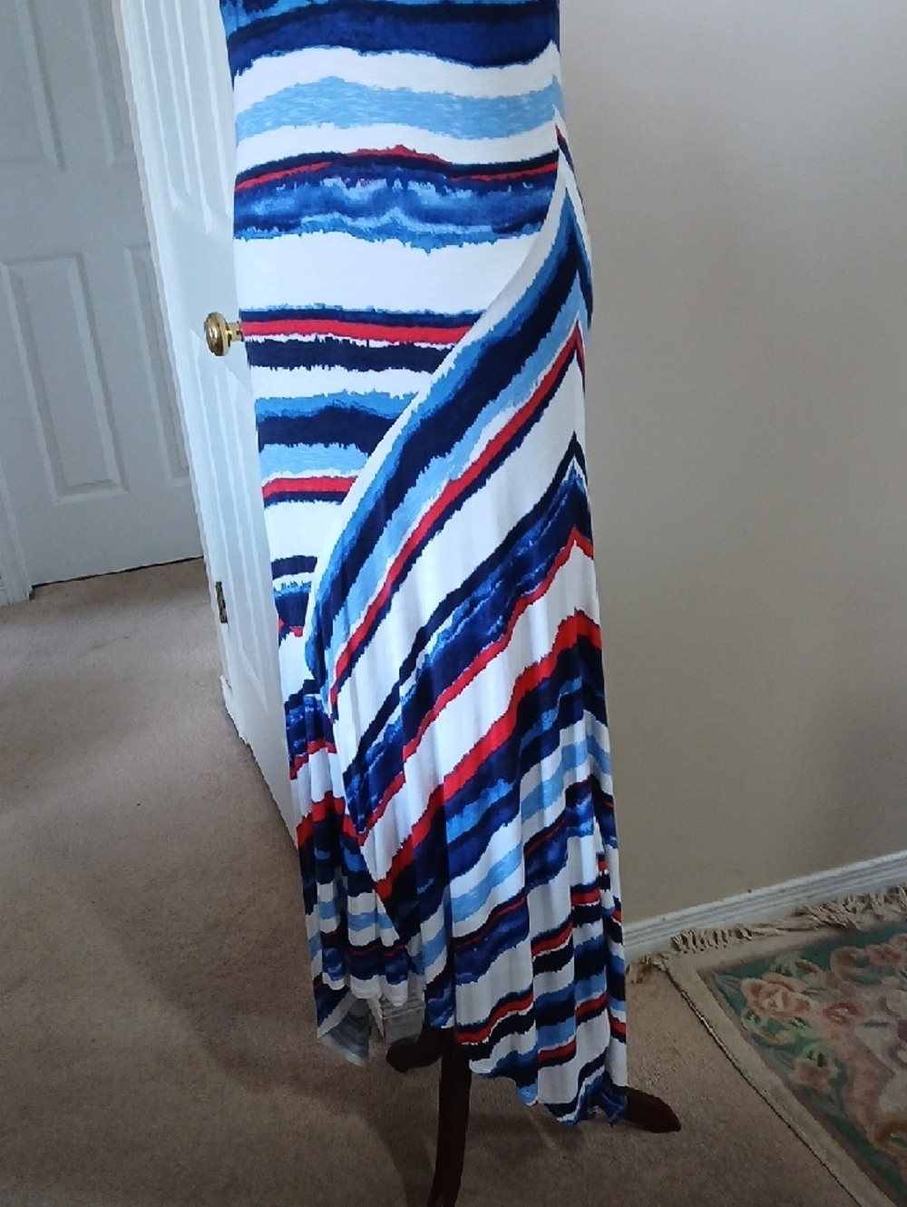 Tribal Sleeveless Maxi Dress in White, Blue & Red Stripes - Picture 12 of 14